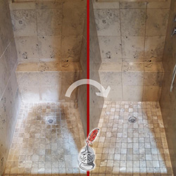 Image of a Travertine Shower Soap Scum Removal in Dallas