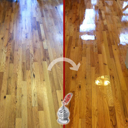 Image of a Wood Floor Before and After a Refinishing Service in Missouri