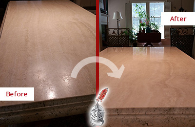 A Sir Grout franchise is a good business opportunity for hands-on people Before and after picture of dull kitchen marble countertop restoration