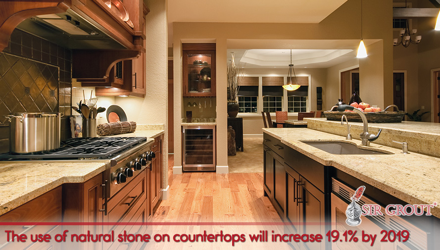 The use of Natural Stone on countertops will increase 19,1% by 2019 Picture of a kitchen with natural stone countertops