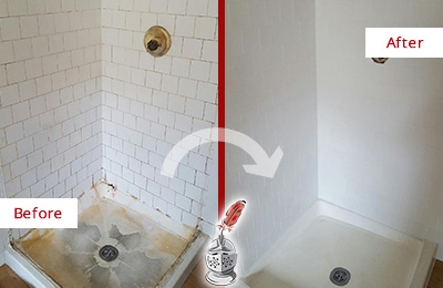 Sir Grout Restores Even the Toughest of Showers with Regrouting and Sealing Before and After Picture of a Shower Restoration, Regrout and Seal