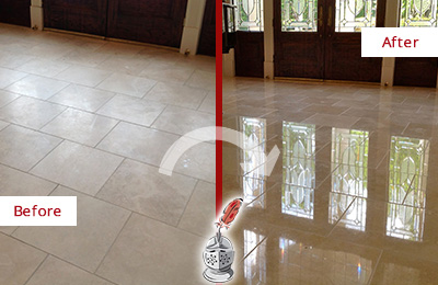 Before and After Picture of a Marble Floor Stone Polishing